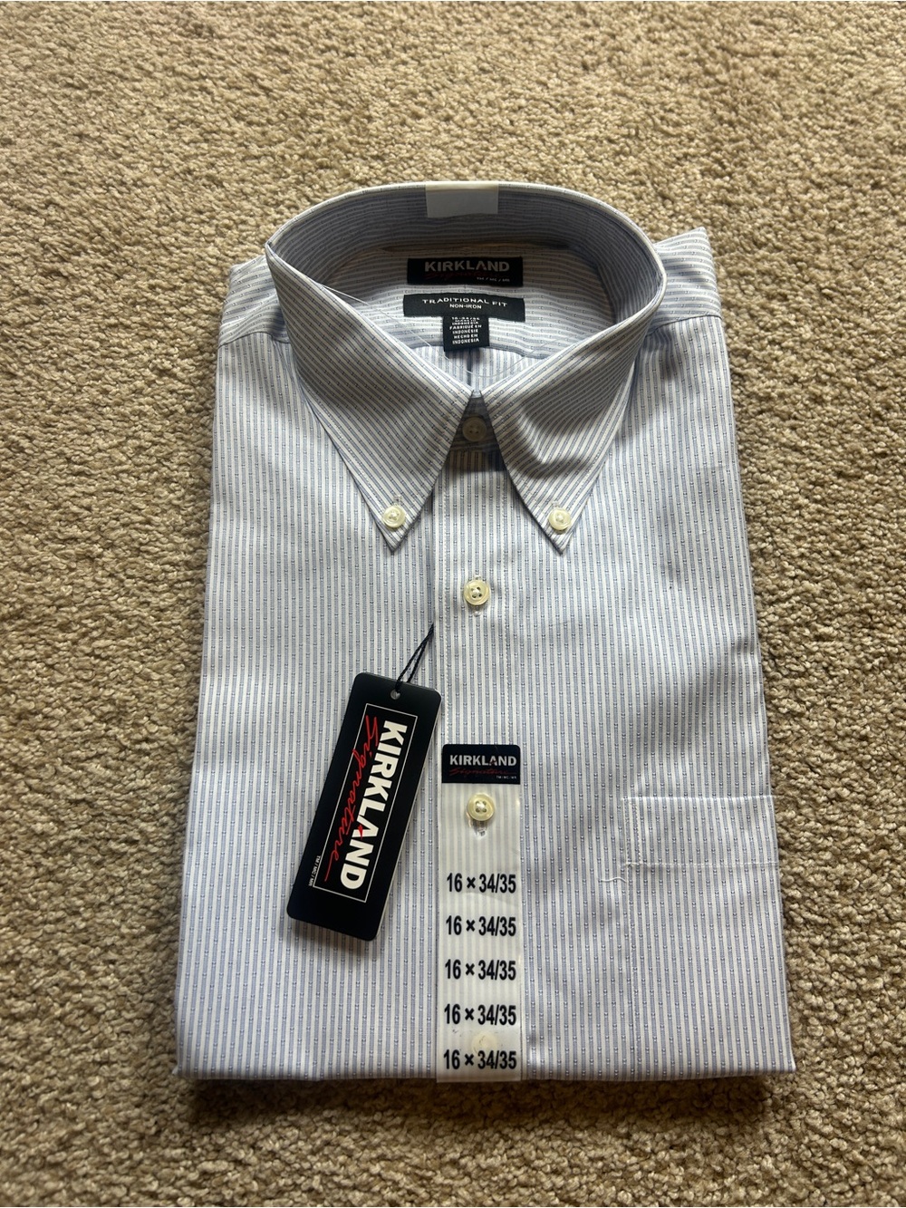 Kirkland Signature Men's Blue Plaid Dress Shirt 16 34/35 Non Iron NWT